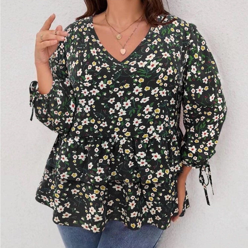 Floral Peplum Blouse with Knot Detail